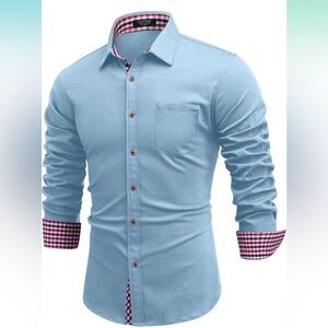 COOFANDY Men's Western Cowboy Long Sleeve Button Down Denim Work Shirt NEW!!👕